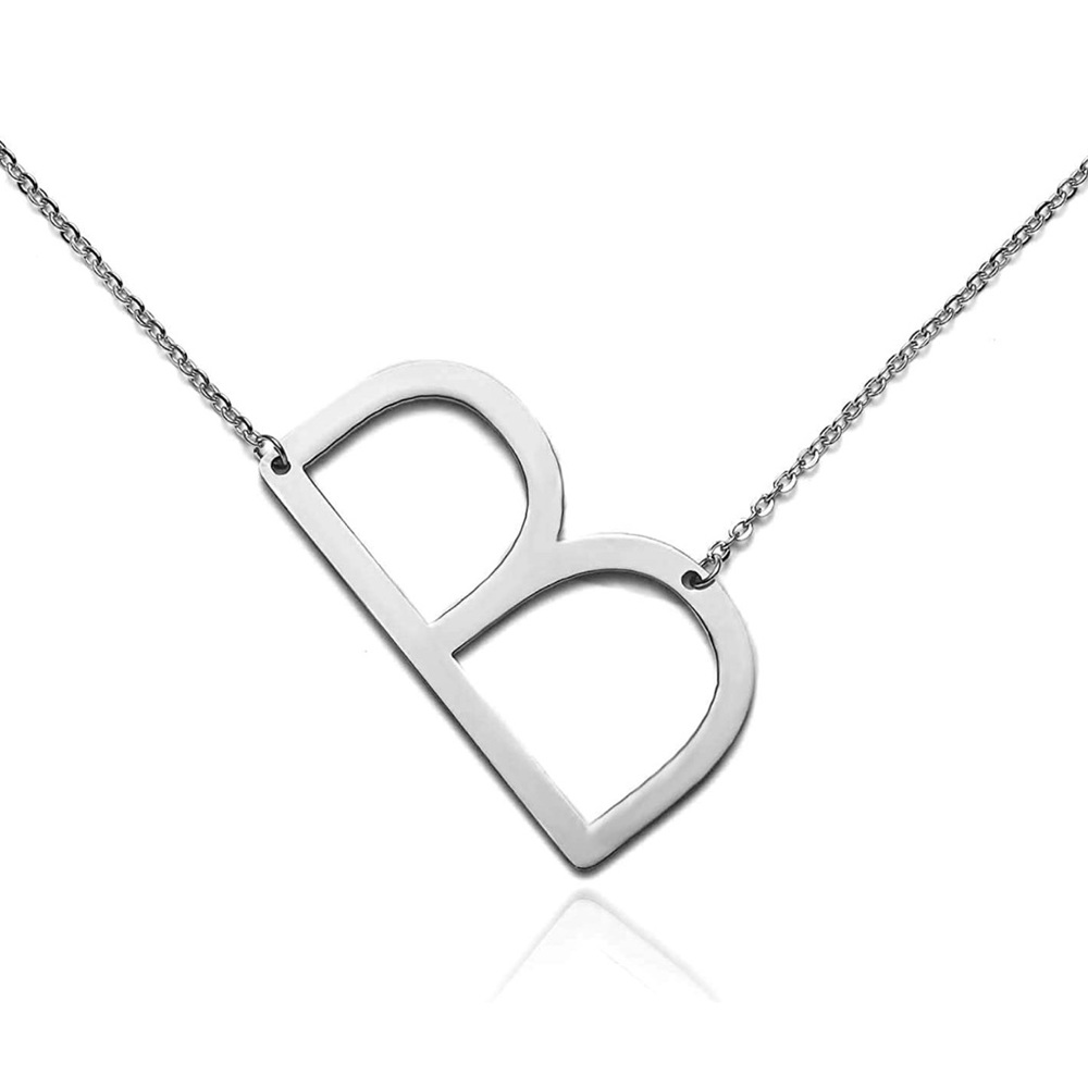 Silver Initial Pendant Necklace Letters A-Z - Picture 2 of 4